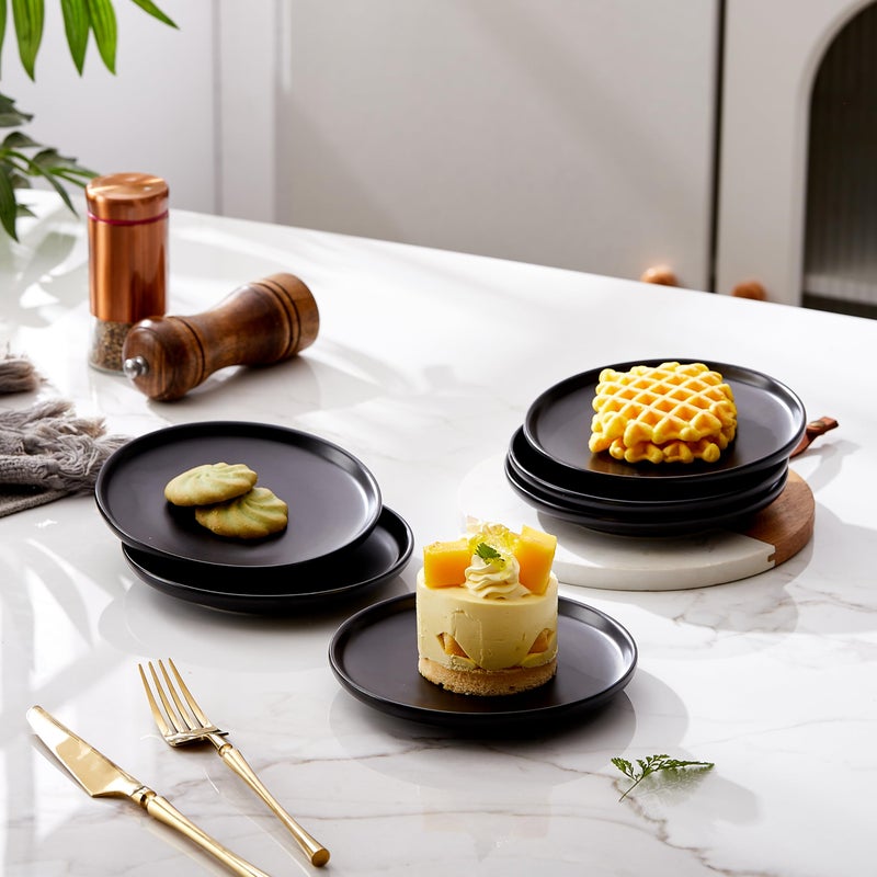 Swuut Matte Ceramic Appetizer Plates 6 Inch,Small Mini Dessert Plates Set of 4,Microwave and Oven Safe Snack,Bread,Butter Dessert,Pie,Cake Plates Cat Dishes(6 inch,Black) - Image 4